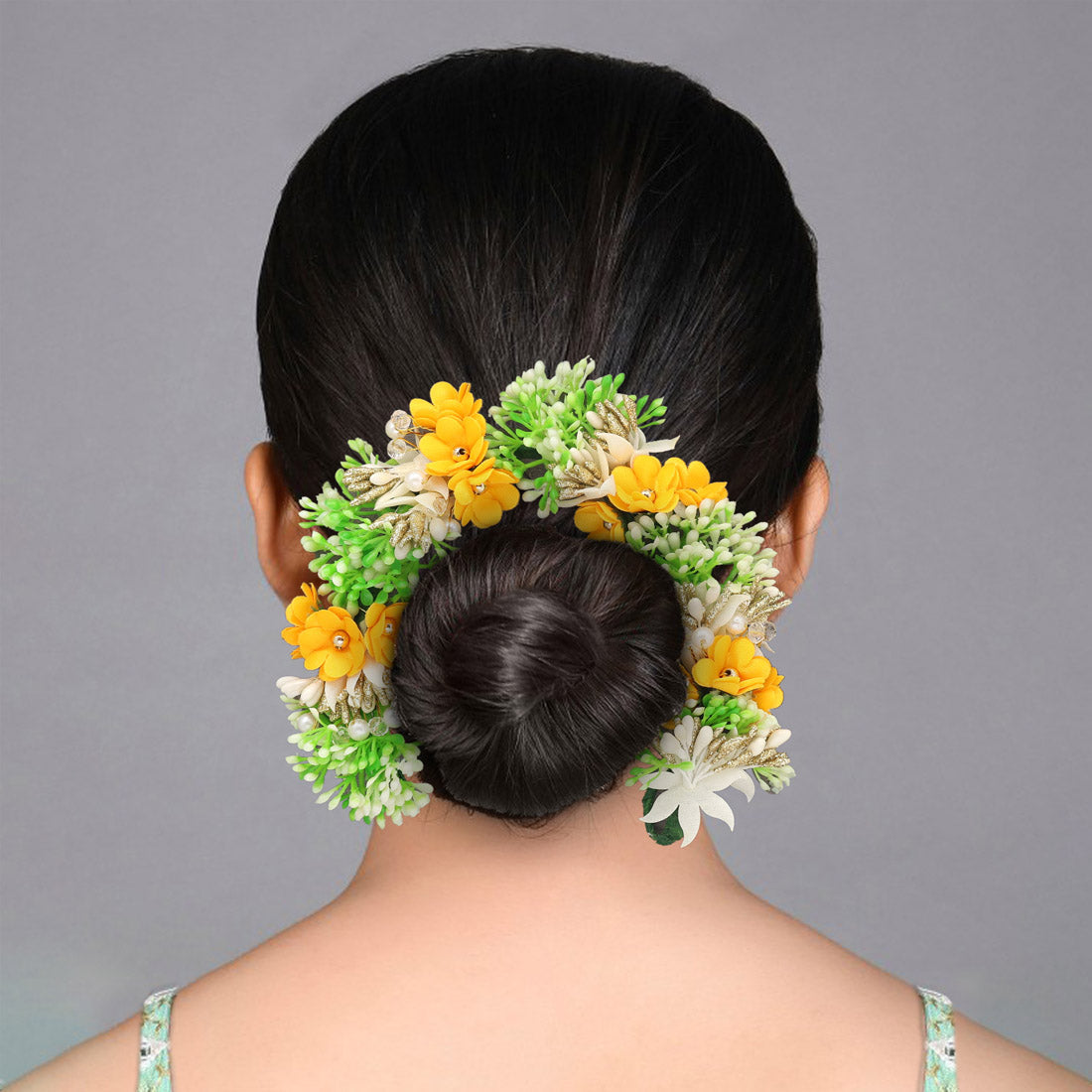 Yellow Color Flower Gajra For Women Hair Pin (HRP261YLW)