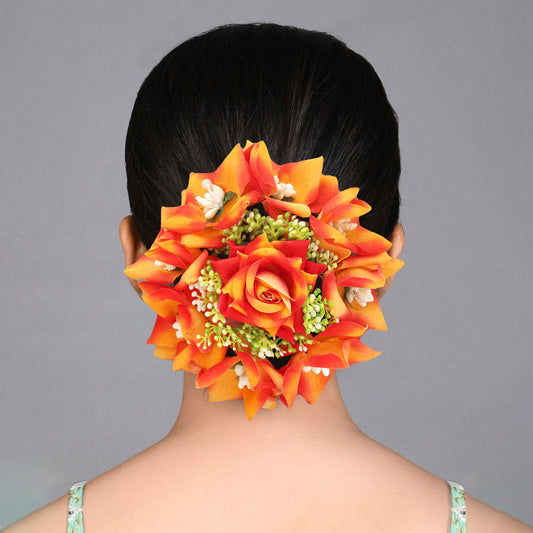 Orange Color Rose Flower Hair juda//Bun (HRP266ORG)