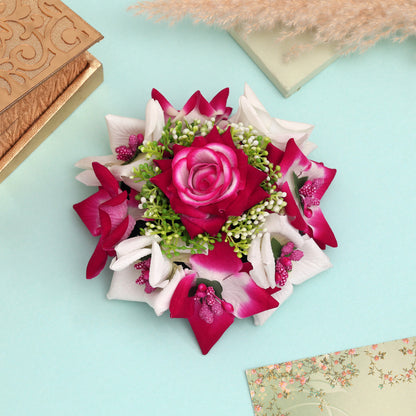 Rani & White Color Rose Flower Hair Juda//Bun For Bridal Use