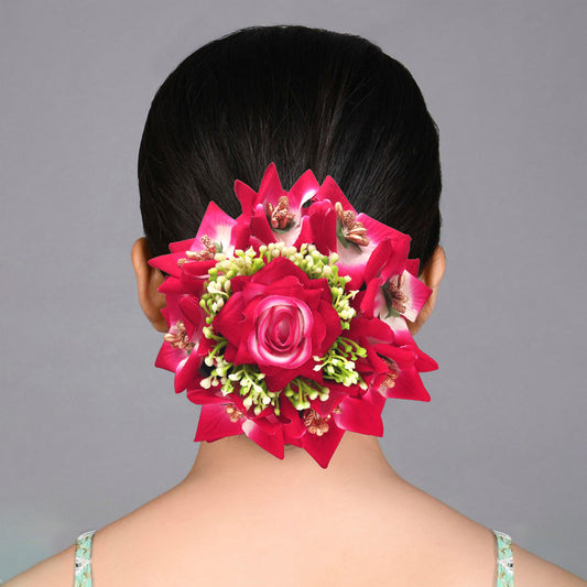 Rani Color Rose Flower Hair Juda//Bun For Traditional Hairstyles