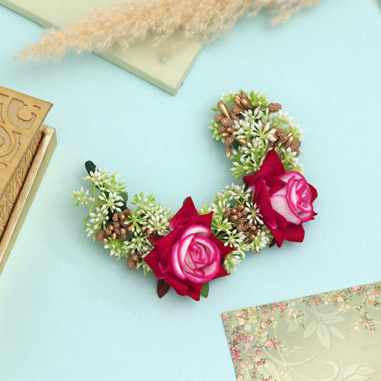 Pink Color Flower Gajra For Women Hair Pin For Ethnic Wear