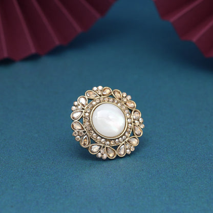 Gold & White Color Combo of 12 Pieces Of Finger Rings (KBSRCMB240)