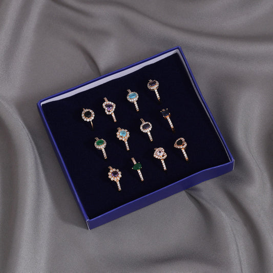 Assorted Color And Design Combo of 12 Pieces Of Finger Rings (KBSRCMB246)