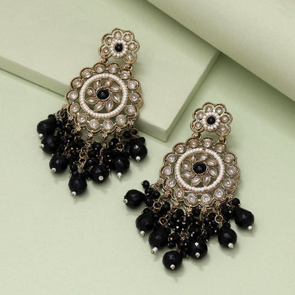Black Color Kundan Earrings (KDE1002BLK)