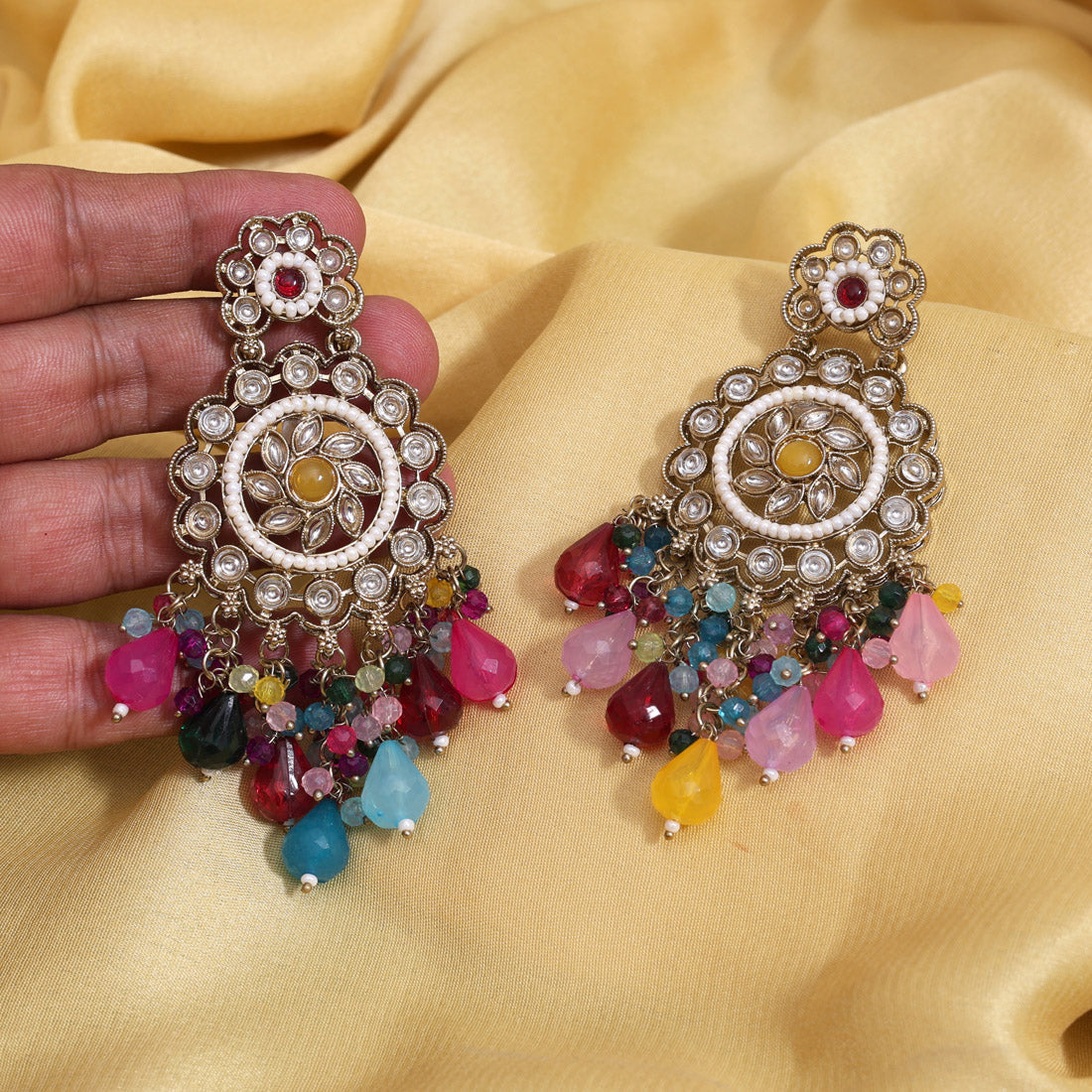 Multi Color Kundan Earrings (KDE1002MLT)