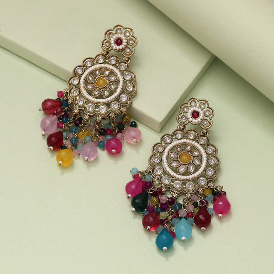 Multi Color Kundan Earrings (KDE1002MLT)