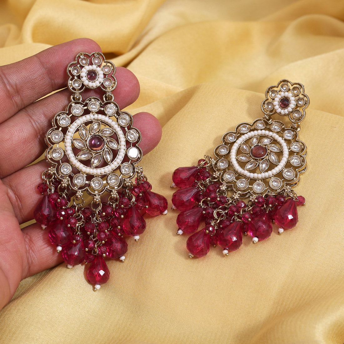 Magenta Color Kundan Earrings (KDE1002MNT)