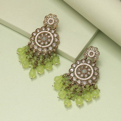 Pista Green Color Kundan Earrings (KDE1002PGRN)