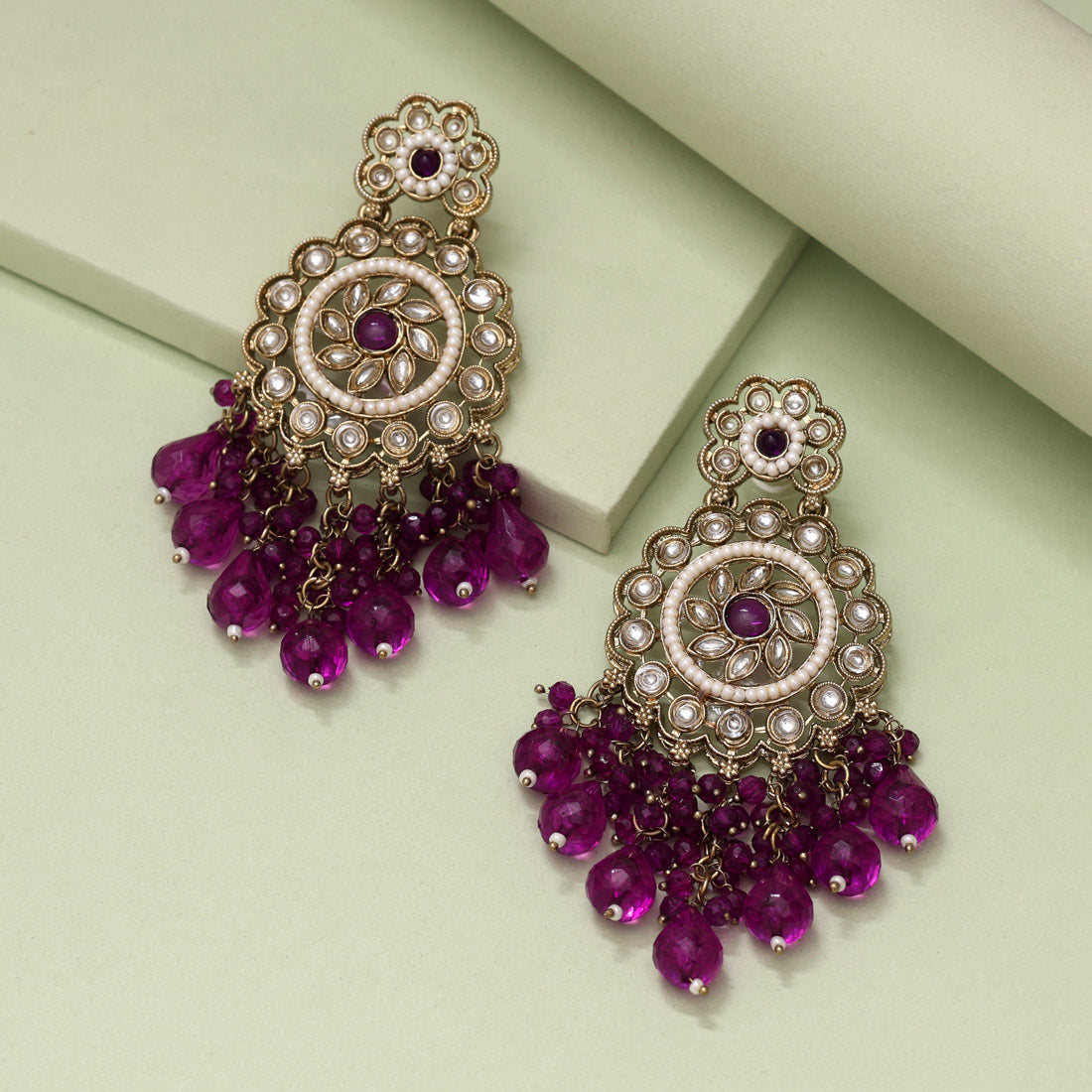 Purple Color Kundan Earrings (KDE1002PRP)