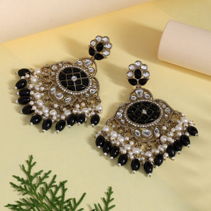 Black Color Kundan Earrings (KDE1003BLK)