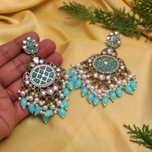Firozi Color Kundan Earrings (KDE1003FRZ)