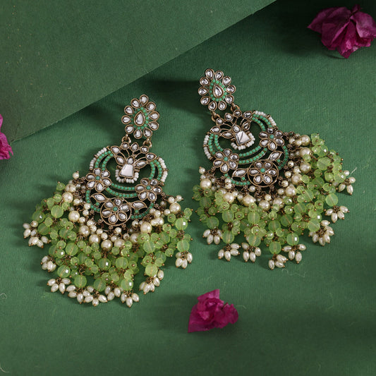 Pista Green Color Pakistani Kundan Earrings (KDE1004PGRN)