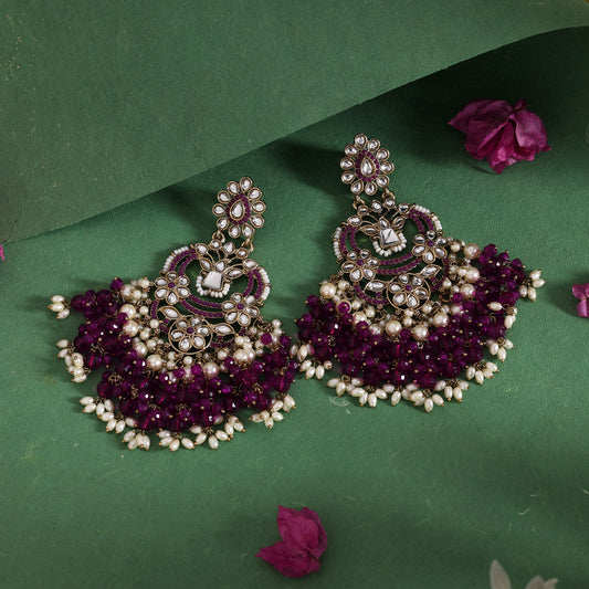 Purple Color Pakistani Kundan Earrings (KDE1004PRP)