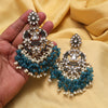 Turquoise Blue Color Pakistani Kundan Earrings (KDE1004TBLU)