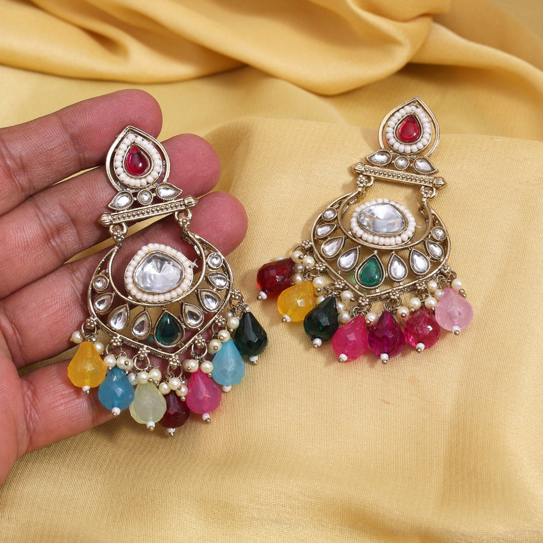 Multi Color Kundan Earrings (KDE1005MLT)
