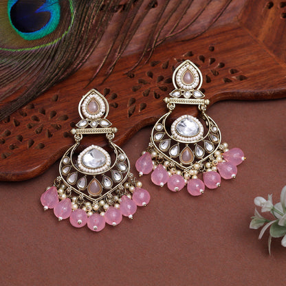 Pink Color Kundan Earrings (KDE1005PNK)