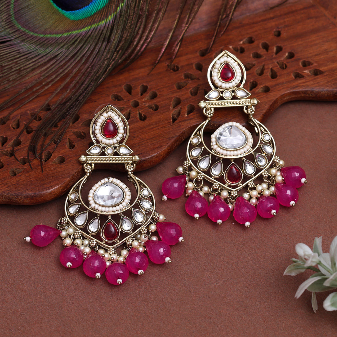 Rani Color Kundan Earrings (KDE1005RNI)