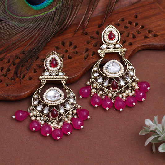 Rani Color Kundan Earrings (KDE1005RNI)