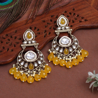 Yellow Color Kundan Earrings (KDE1005YLW)