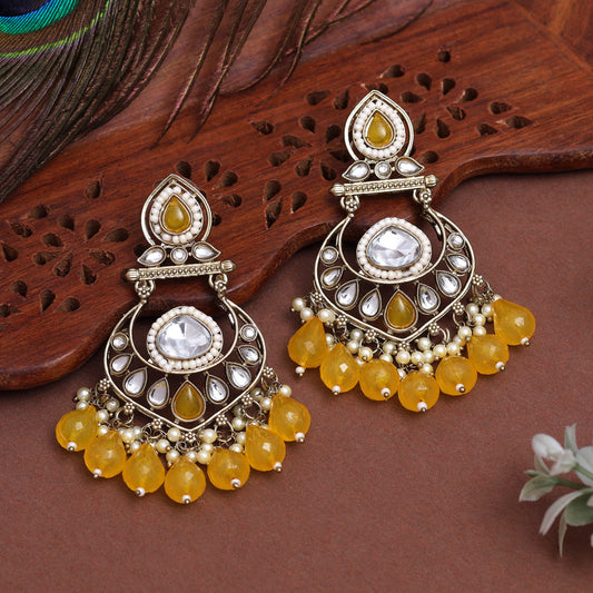 Yellow Color Kundan Earrings (KDE1005YLW)