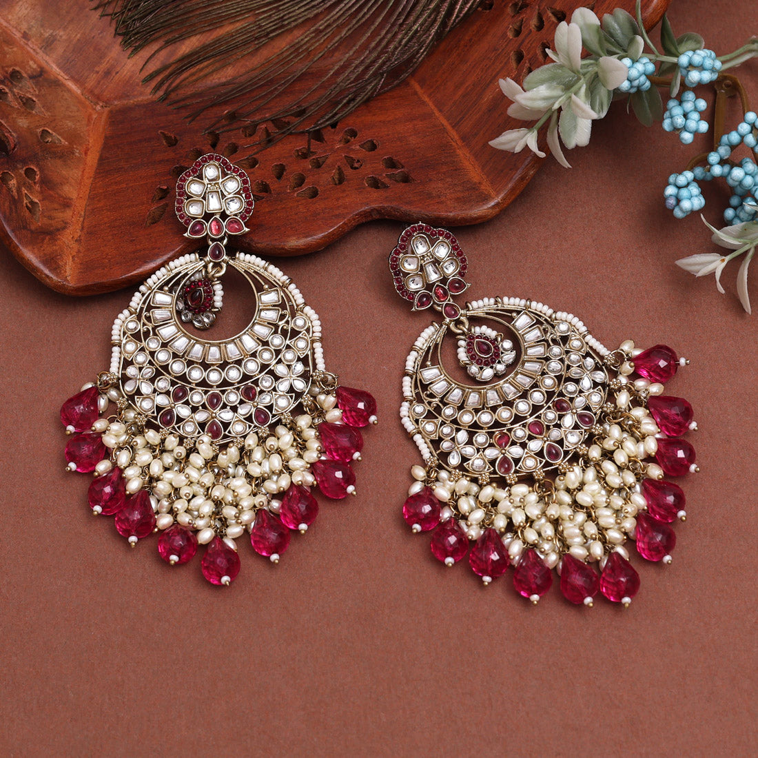 Magenta Color Kundan Earrings (KDE1006MNT)