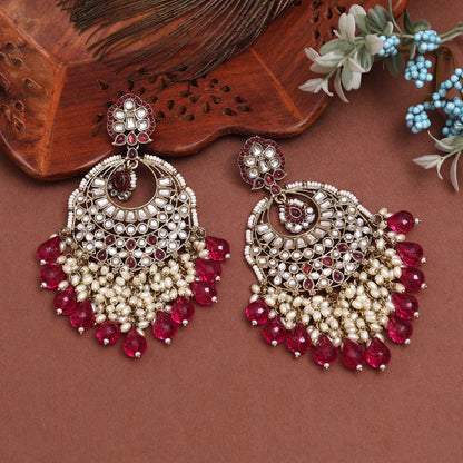 Magenta Color Kundan Earrings (KDE1006MNT)