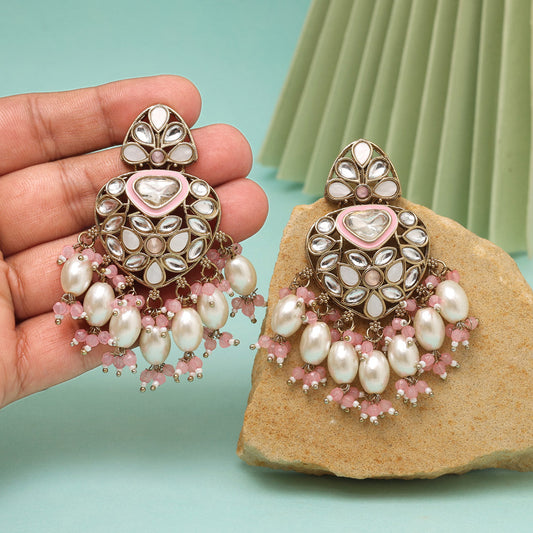 Pink Color Kundan Earrings (KDE1008PNK)