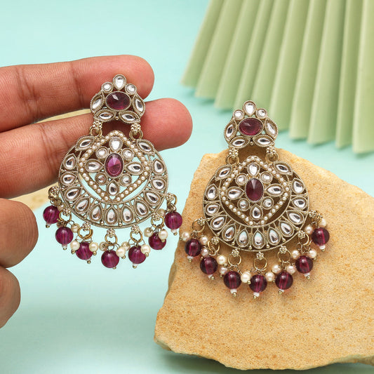 Purple Color Kundan Earrings (KDE1009PRP)