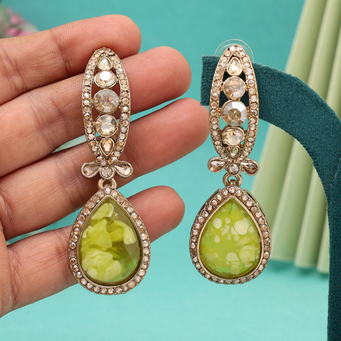 Mustard Yellow Color Kundan Earrings (KDE1013MYLW)