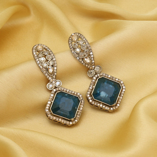 Blue Color Kundan Earrings (KDE1014BLU)