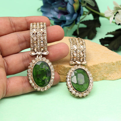 Green Color Kundan Earrings (KDE1015GRN)