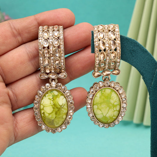Mustard Yellow Color Kundan Earrings (KDE1015MYLW)
