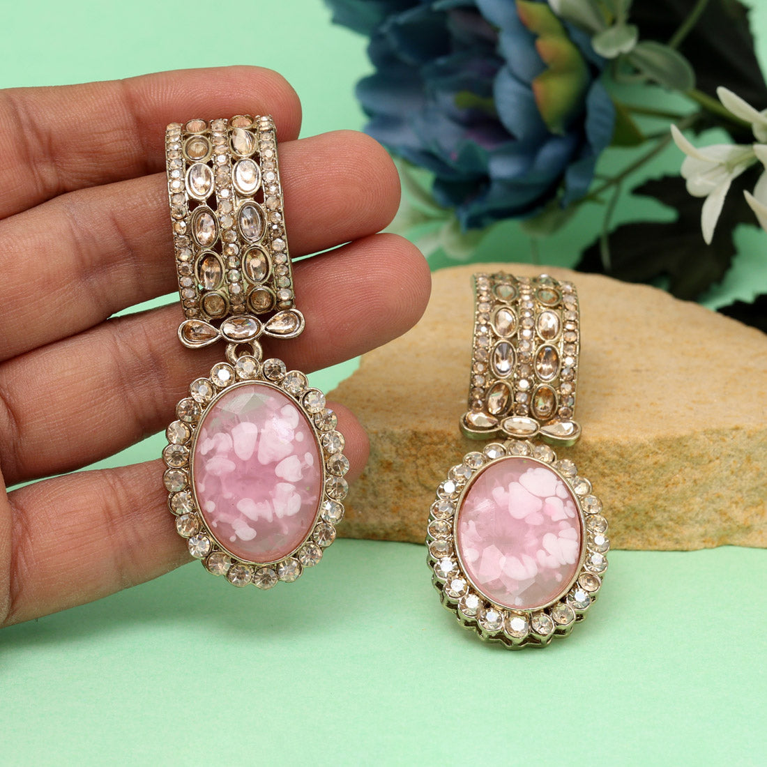 Pink Color Kundan Earrings (KDE1015PNK)