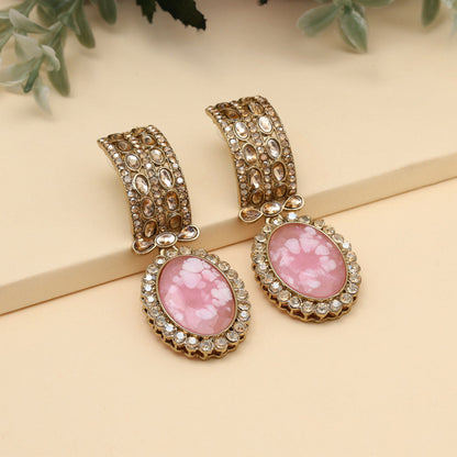 Pink Color Kundan Earrings (KDE1015PNK)