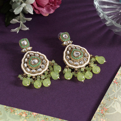 Pista Green Color Kundan Earrings (KDE1018PGRN)
