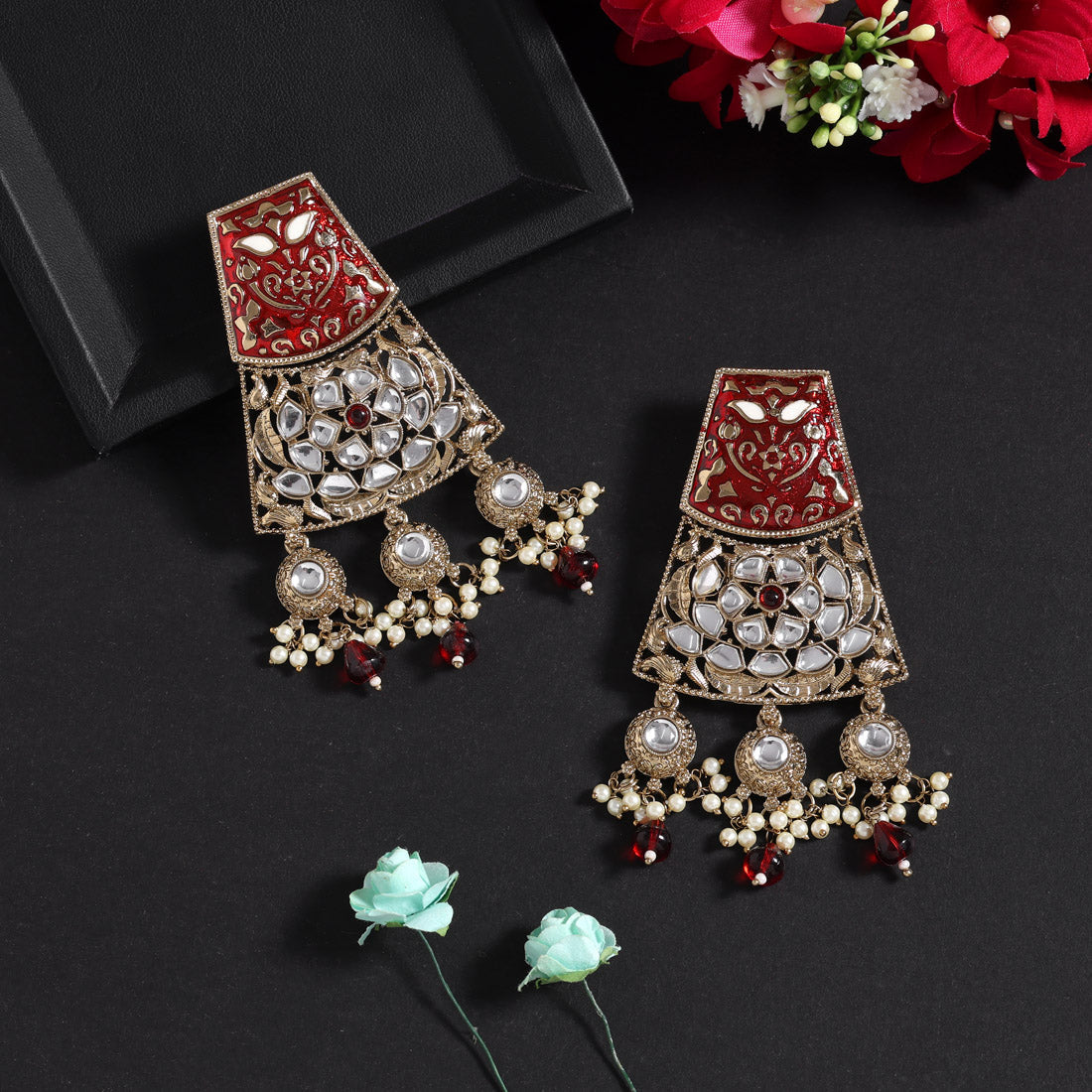 Maroon Color Meena Work Kundan Earrings (KDE1022MRN)