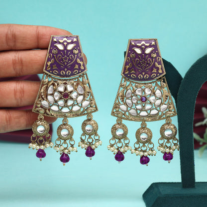 Purple Color Meena Work Kundan Earrings (KDE1022PRP)