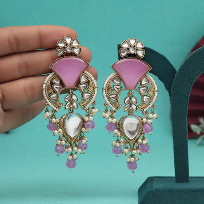 Light Violet Color Kundan Earrings (KDE1024VLT)