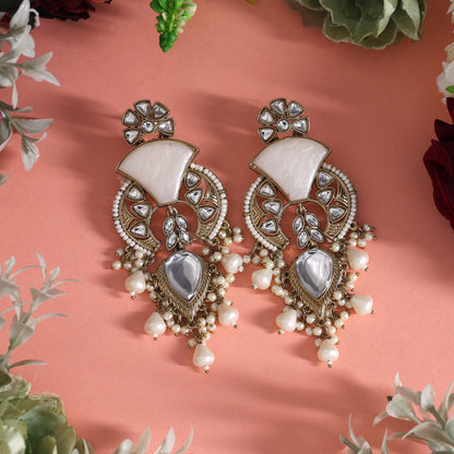 White Color Kundan Earrings (KDE1024WHT)