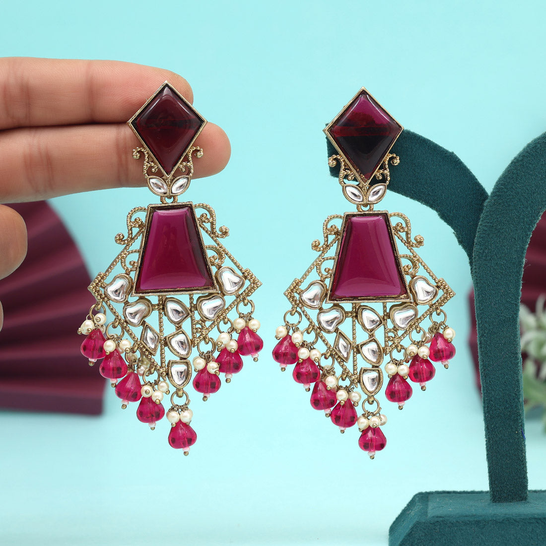 Rani Color Kundan Earrings (KDE1025RNI)