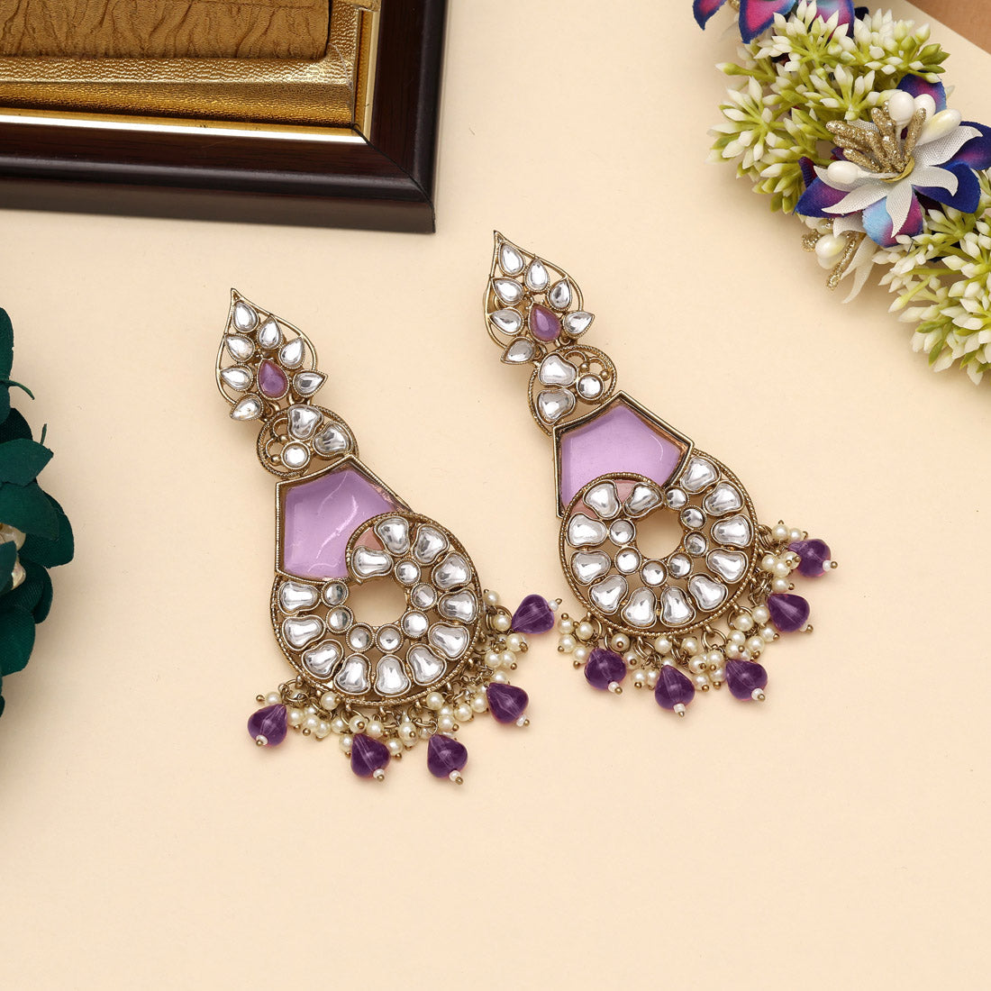 Magenta Color Kundan Earrings (KDE1026MNT)