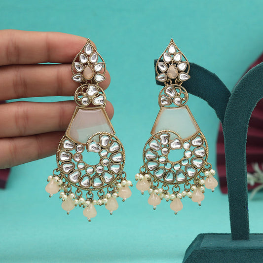 Peach Color Kundan Earrings (KDE1026PCH)
