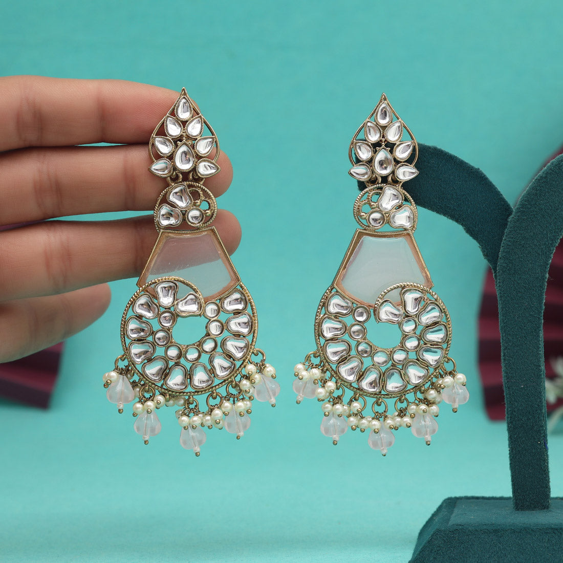 Pink Color Kundan Earrings (KDE1026PNK)
