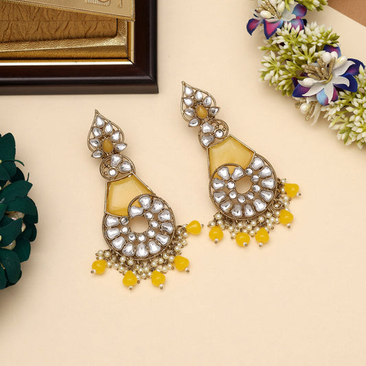 Yellow Color Kundan Earrings (KDE1026YLW)