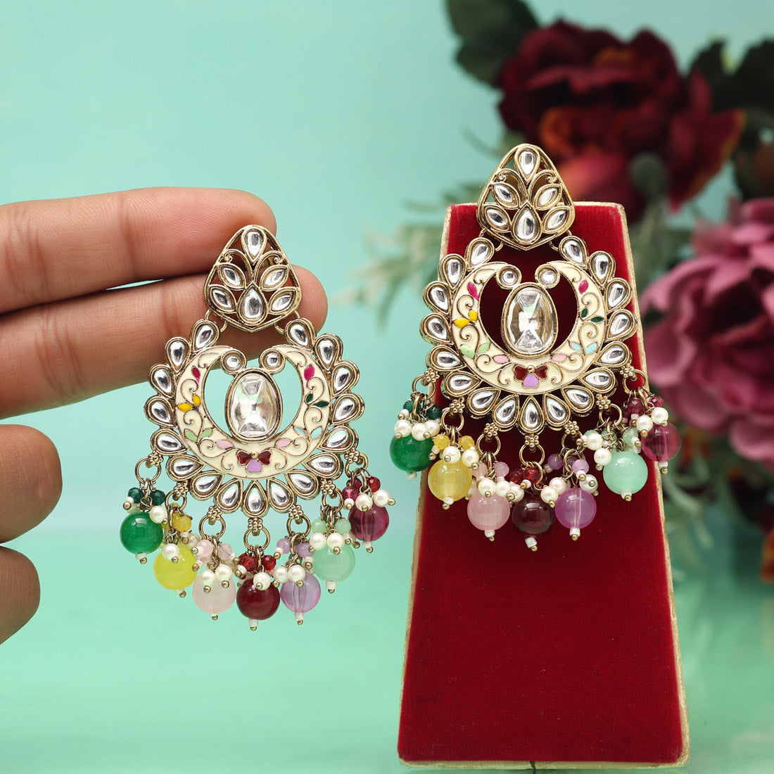Multi Color Meena Work Kundan Earrings (KDE1028MLT)