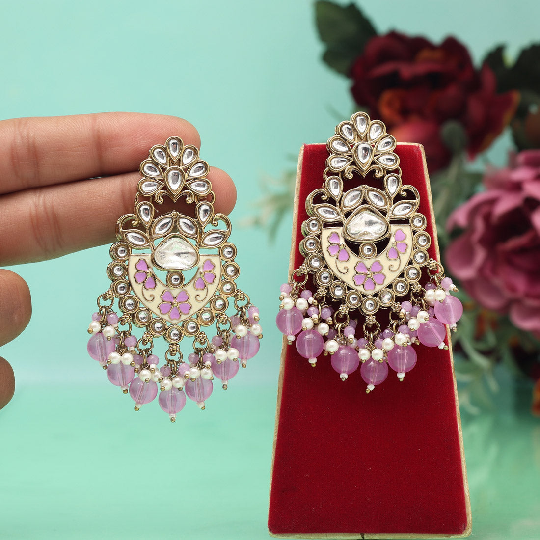 Light Purple Color Meena Work Kundan Earrings (KDE1029LPRP)