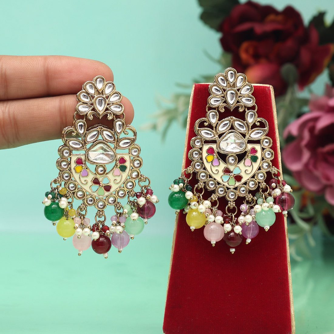 Multi Color Meena Work Kundan Earrings (KDE1029MLT)