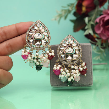 Multi Color Meena Work Kundan Earrings (KDE1030MLT)