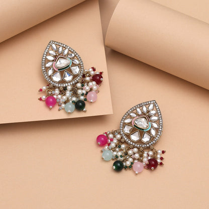 Multi Color Meena Work Kundan Earrings (KDE1030MLT)