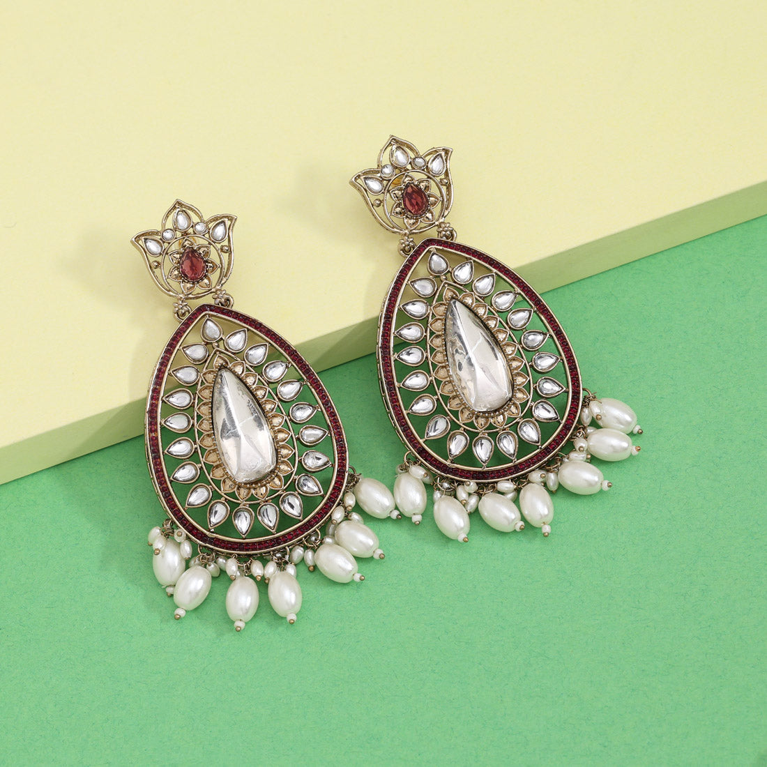 Rani Color Kundan Earrings (KDE1033RNI)